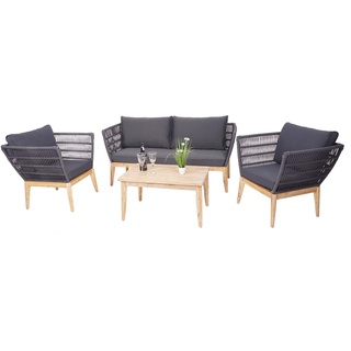 Gartengarnitur MCW-H55, Lounge-Set Sofa Sitzgruppe, Seilgeflecht Rope Holz Akazie Spun Poly FSC ~ Kissen dunkelgrau
