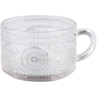 Kaffeetasse aus Glas Gestapelte Tassen Transparent stapelbare Kaffeetassen mit Griff Vintage geprägte Sonnenblume Perlen Wasserbecher Teetassen Glas-Kaffeetassen für Milch, Latte, Cappuccino, Joghurt