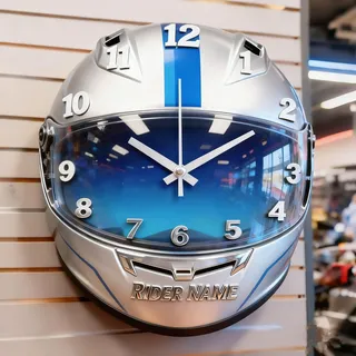 Certykllp Personalisierte Bikerhelm-Wanduhr, benutzerdefinierte Rennhelmuhr, Wanddekoration, Uhren für Rennfahrer, Biker, Motorrad-Enthusiasten, -3
