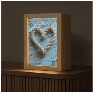 OnlyWow Tischleuchte Lightbox Herz - Seil - Holz - Rustikal, Dimmbar, Farbwechsel, LED, Warmweiß, Kaltweiß, Neutralweiß Einstellbar, Tischlampe, Schreibtischlampe, Desk, Dimmbar, mit Kabel, LED 15 cm x 8 cm x 20 cm