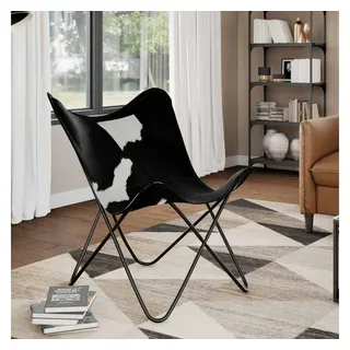 vidaXL Butterfly-Sessel Echtleder 45,5 x 65,5 x 0 cm Schwarz/Weiß