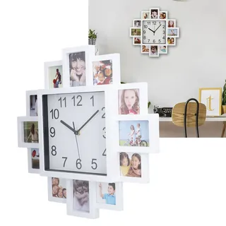 Personalisierbare Wanduhr Mit Fotorahmen  Weiße Mehrfachfotouhr  39 Cm / 15,35 Zoll Weißer Abs-fotorahmen  Dekorative Mehrfachfotouhr Für Zuhause