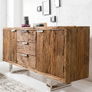 riess-ambiente Massivholz Sideboard BARRACUDA 160cm Teak antik mit Stahl Kufenfüßen Kommode Wohnzimmerschrank Schrank - Silber