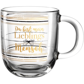 Leonardo Emozione Geschenk Tasse Lieblingsmensch, 1 Stück, spülmaschinengeeignete Glas-Tasse, Tee-Tasse mit goldenem Schriftzug, 400 ml, 046453