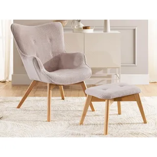 s-style möbel Lounge-Sessel Cord 71 x 96 x 86 cm Rosa mit Hocker