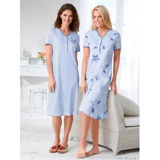 Nachthemd ASCAFA "Kurzarm-Nachthemden" Gr. 52/54, Normalgrößen, blau (blau, blau, bedruckt) Damen Kleider Nachthemden