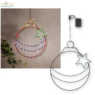 LED Fenster-Bild Weihnachtskugel, Batterie-Betrieb mit Timer, Deko Weihnachten