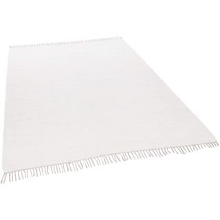 THEKO | Dhurry Teppich aus 100% Baumwolle Flachgewebe Teppich Happy Cotton | handgewebt | Farbe: Weiß | 90x160 cm