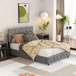 okwish Boxspringbett Polsterbett 140 x 200 cm mit Kopfteil in Knopfnahtverzierung, Hydraulisches Stauraumbett mit Bettkasten Stauraum, Doppelbett J... - Hellgrau