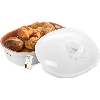 Römertopf Brottopf oval MAXI 6,5 L Brotkasten Keramik XXL, Weiß | 40 x 28 x 20 cm, Platz für Baguette und Wochenvorrat, atmungsaktive Keramik mit Deckel, spülmaschinengeeignet