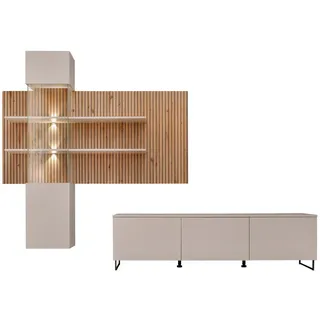 furn.design Wohnwand, Sand Eiche Artisan 280 cm, Schrankwand inklusive LED Beleuchtung