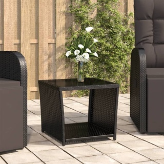 Möbel Beistelltisch mit Glasplatte Schwarz Poly Rattan & Hartglas - Gartentische 319560