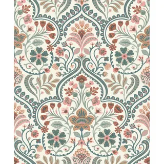 Rasch Textil Vliestapete Blumen-Ornamente 10,05 m x 0,53 m 1 Rolle Blau/Rosa/Weiß