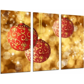 Wandbild - Weihnachtsdekoration-Gold und rote Farbe, Baum-Bälle, 97 x 62 cm, Holzdruck - XXL Format - Kunstdruck, ref.26947