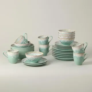 Costa Nova Kombiservice Taormina, Türkis, Keramik, 30-teilig, 410 ml,410 ml,650 ml, Handmade in Europe, Essen & Trinken, Geschirr, Geschirr-Sets, Kombiservice