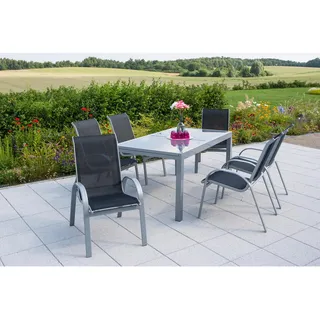 Merxx Amalfi Set 7-tlg. Tisch 200 x 90 cm inkl. Stapelsessel schwarz