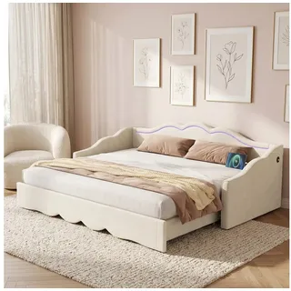 STILVORA Polsterbett 90x200 mit matratze und LED Schlafsofa Tagesbett ausziehbar auf 180 cm (ausziehbar zum Doppelbett), LED-Beleuchtung, USB & Type-C-Anschlüsse, platzsparend