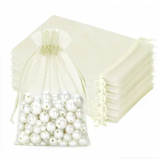 jijAcraft Beige Groß Organzasäckchen 13x18cm: Geschenksäckchen mit Zugban Transparent Schmucksäckchen 50 Stück Organza Beutel Hochzeit zum Befüllen Geschenk Bonbon