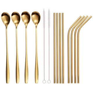 GRÄWE Latte-Macchiato-Löffel GRÄWE Trinkhalm-Set 14-tlg., Edelstahl, gold