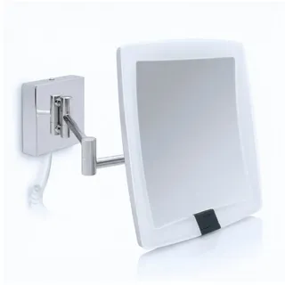 Libaro Kosmetikspiegel mit Sensor LED 5-fach Vergößerung VERONA Schminkspiegel quadratisch, Vergrößerungsspiegel 5x Bewegungssensor Wandmontage weißes Kabel Licht silberfarben