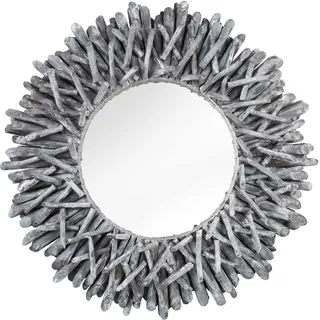 invicta INTERIOR Außergewöhnlicher Teakholz Spiegel Riverside 80cm grau Treibholz Wandspiegel Rahmen aus Teakholz-Ästen Badspiegel