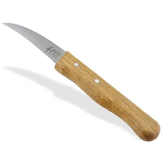 Schälmesser Solingen Vogelschnabel mit Nicht Rostfreier gebogener Klinge | Küchenmesser Extra Scharf Gemüsemesser Obstmesser Made in Germany mit Holzgriff aus Buche zum Schneiden von Obst und Gemüse