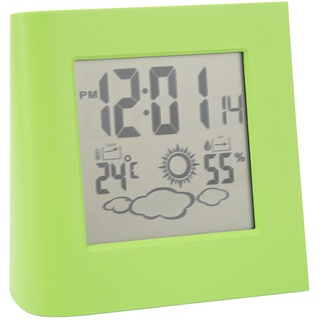 CHICIRIS Wettervorhersage-Wecker, Luftfeuchtigkeitsanzeige, Batterie, Solar-Wecker, Leicht Ablesbare Timer-Funktion für Büros, Hotels (Green)