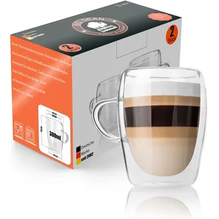 BigDean 6 Stück doppelwandige Latte Macchiato Gläser mit Henkel 300 ml – hochwertige Teegläser in Geschenkverpackung