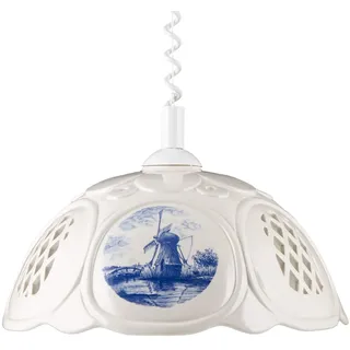 Helios Leuchten 207063 Küchenlampe Keramiklampe weiß blau | Pendellampe Pendelleuchte aus Keramik | Keramikleuchte Delfter Dekor | Hängelampe Deckenlampe 1xE27