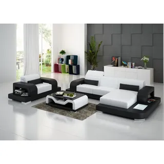 aea Ledersofa Wohnlandschaft Ecksofa L-förmig 1 Sitzer Garnitur Modern Sofa mit USB