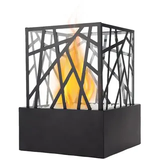 JHY DESIGN Feuerschale 29cm Hoch Tisch-Feuerschale Tisch-Kami Windlichter, (1-St), aus Metall und Glas für Garten Hof, Drinnen Schwarz schwarz