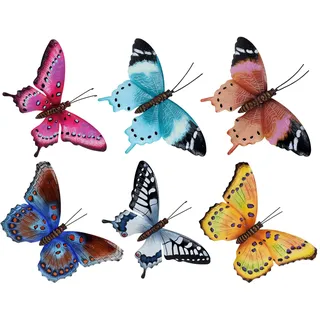 6 Schmetterlinge aus Metall - 6er Set - Wanddeko handbemalt Schmetterling 35cm
