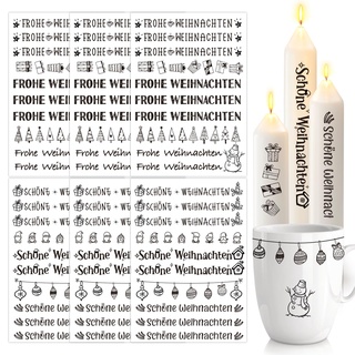 BOFUNX 6pcs Kerzen Tattoofolie Weihnachten Kerzentattoos Folie Frohe Weihnachten DIY Kerzensticker für Adventskerzen und Keramik