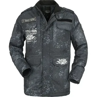 Rock Rebel by EMP Herren graue Übergangsjacke mit Patches und Teddyfell L - Grau - L