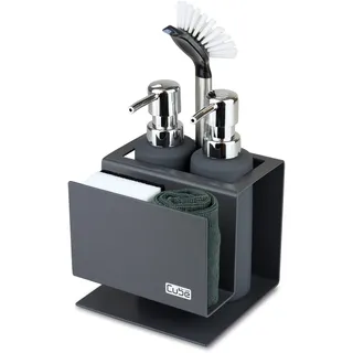 Cube Spülbecken Organizer Set Made in Germany: Prämierter Küchenorganizer inkl. Seifenspender & Spülbürste – Edler & Praktischer Spülorganizer für eine Aufgeräumte Küche – Spülset Anthrazit