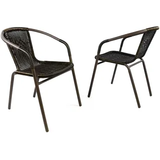 NEXOS 2er Set Bistrostuhl Montpellier aus Poly-Rattan - Dunkel-Braun