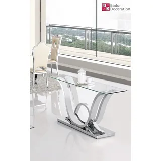 Designer Konsolentisch Edelstahl Glastisch Tisch Silber  Flurtisch