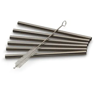 Echtwerk Trinkhalme Small 7tlg aus Edelstahl inkl. Reinigungsbürste, Black-Edition, Wiederverwendbar, Unzerbrechlich, BPA-frei, für Cocktails, Longdrinks, Trinkhalm: 12 cm