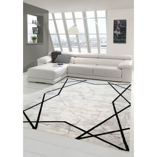 Wollteppich Wollteppich Teppich abstrakt Marmorteppich geometrisches Muster beige, Teppich-Traum, rechteckig, Höhe: 12 mm, Wollteppich grau|schwarz|weiß 160 cm x 230 cm x 12 mm