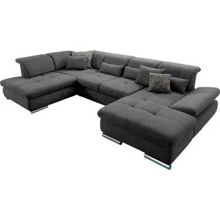 Wohnlandschaft "SO 4100 komfortable Federkernunterfederung, inkl. Kopfteilverstellung", grau (fango 16), B:365cm H:80cm T:225cm, SET ONE BY MUSTERRING, Sofas, Wohnlandschaft, wahlweise Bettfunktion und Sitztiefenverstellung, U-Form