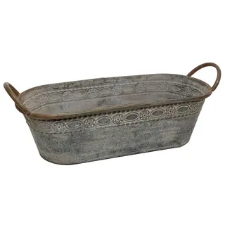 zeitzone Zinktopf Pflanztopf Zink Blumentopf Oval Lang mit Griffen Landhausstil 33 cm