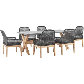 Beliani Beliani, Gartenmöbel-Set, grau schwarz Hellbraun, Stein, 6-Sitzer, Gartenmöbel, Gartenmöbel-Sets