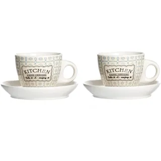 2er Set Espressotassen + Untertassen 80ml Creme/Blau Retro Kitchen - Ritzenhoff 66449