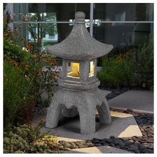 etc-shop Gartenleuchte, LED-Leuchtmittel fest verbaut, Warmweiß, LED Solar Außen Steh Lampe Garten Asia Leuchte Pagode Statue Terrassen grau
