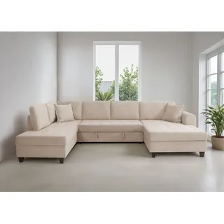 trends by hg Wohnlandschaft TRENDS BY HG "Moritz U-Form, B: 324 cm", b800 zoom 1 cream, B:324cm H:86cm T:178cm, 92% Polyester;8% Nylon, Sofas, Wohnlandschaft, mit Bettfunktion, Bettkasten & Zierkissen
