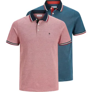 JACK & JONES Paulos 2 Units Kurzarm-poloshirt Rio Red / Pack 1 Rio Red / 1 Denim Blue S