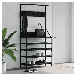 furnicato Kleiderständer mit Schuhablage 90x34x184 cm Schwarz, Garderobenständer mit integrierter Schuhablage für kleine Räume schwarz
