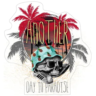 Aufkleber Another Day in Paradise Sticker Skull Palmen Fun Surfer Südsee Surfbrett Hawaii Skater Sakteboard Boarder Auto Camper Wohnwagen Bulli