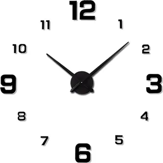 Retoo Wanduhr XXL 3D Selbstklebend Schwarz 70-130 cm