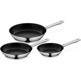 WMF Pfannen-Set Inspiration, Pfannenset Induktion, herausragende Antihaftversiegelung, Cromargan® Edelstahl Rostfrei 18/10 (Set, 3-tlg., 3x Bratpfannen Ø 20/24/28 cm), TransTherm-Allherdboden spart Energie, geeignet für alle Herdarten silberfarben